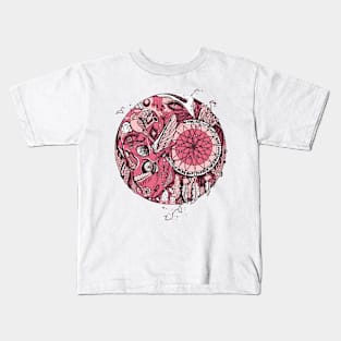 Pink and White Skull and Dreamcatcher Circle Kids T-Shirt